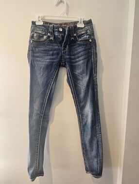 Rock Revival Celine Skinny Jeans Distressed Embroidered Pockets Size 23